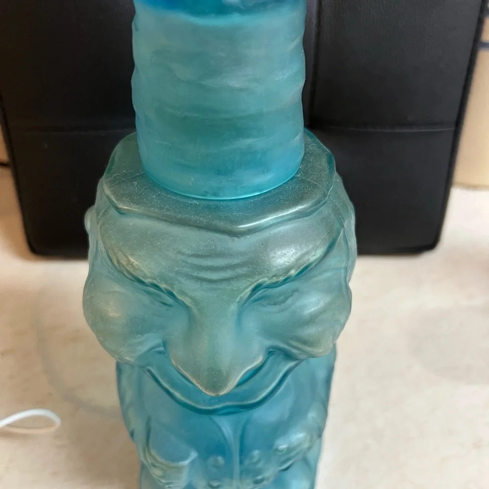 Vintage W.C. Fields Man Tumble Up Decanter in RARE Satin Blue